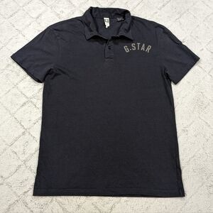 G-Star Raw Polo Shirt Men's L Blue Navy Fenster Short Sleeve Cotton Spellout